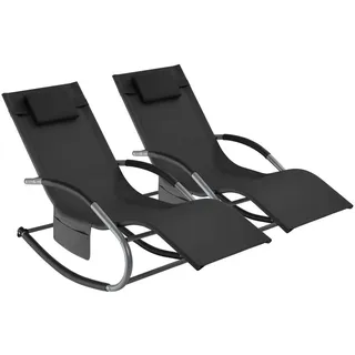 tectake Gartenliege Taya,abnehmbares Kopfpolster, seitliche Aufbewahrungstasche,schwarz , Kunststoff , 62x92x142 cm , Gartenmöbel, Gartenliegen