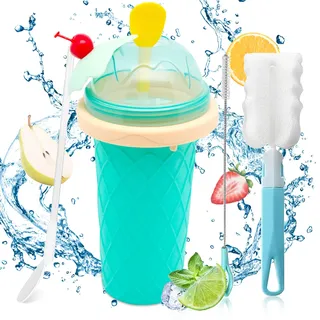 Slush Becher Silikon Squeeze Cup Gefrorene Maker Smoothie Becher zum Kneten DIY Slushy Pinch Ice Sommer-Slush mit Strohhalmlöffel