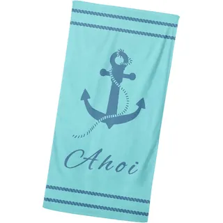 MTOnlinehandel Badetuch Anker-Motiv, 90x180cm, 100% Baumwolle, weiches, saugfähiges XXL Handtuch, Strandtuch, Liegetuch, maritim (AHOI)