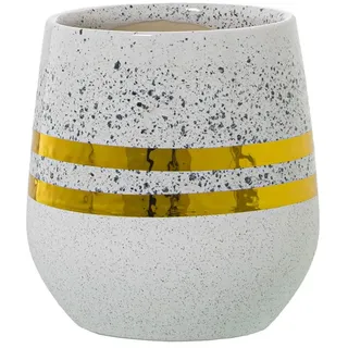 DRW Set mit 2 runden Blumentöpfen aus Keramik in Weiß und Silber, 13 x 14 cm, bunt, estandar