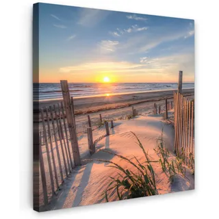 MuchoWow Leinwandbild Strand - Meer - Düne - Sonnenuntergang - Landschaft Deko Groß 90x90 cm , Beige , Textil , Kiefer , Abstrakt , Quadratisch , 90x90 cm , FSC 100% , gerahmt , Bilder & Rahmen, Bilder, Leinwandbilder