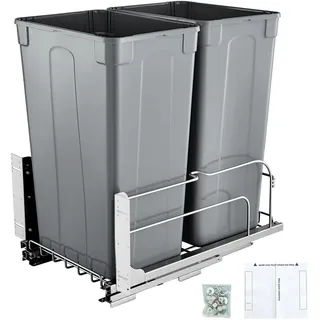 VEVOR ausziehbarer Abfallbehälter (50 Qt x2), doppelter Unterbau-Küchenabfallbehälter, Mülleimer mit Türsatz & Soft-Close-Schieberegler, für Küchenschrank Spüle unter der Theke (grau)