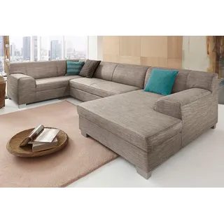 DOMO collection Wohnlandschaft »Amando in vielen Bezugsvarianten, auch in Leder, komfortabel, U-Form« wahlweise mit Bettfunktion, fester Sitzkomfort, frei im Raum stellbar, braun