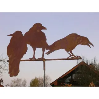 3 RABEN AUF DER STANGE 60x40cm Rabe Krähe Gartenstecker Edelrost Rost Rostfigur