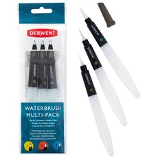 Derwent Waterbrush For Watercolour Painting Pack Of 3 Includes Chisel Tip Fine Tip & Medium Tip
