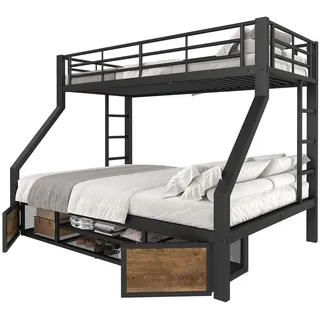Flieks Etagenbett 90x200cm + 140x200cm Schwarz Kinderbett Schuhschrank En747 , Metall , 140x200 cm , Babymöbel & Kindermöbel, Kinderzimmer & Jugendzimmer, Stockbetten