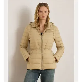 Lauren Ralph Lauren für Damen. 297P04081001 Beigefarbener gesteppter Daunenmantel mit Kapuze (L), Lässig, Nylon