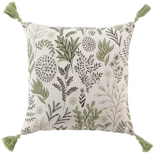 Douceur d'Intérieur Suzanne Kissen mit abziehbarem Bezug (40 x 40 cm), Grün, Bedruckte recycelte Baumwolle