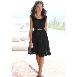 Spitzenkleid LASCANA "mit breiten Trägern und tiefem Rundhalsausschnitt", Damen, Gr. 34, N-Gr, schwarz, Spitze, Obermaterial: 98% Polyamid, 2% Elasthan. Futter: 95% Viskose, 5% Elasthan, unifarben, festlich, figurumspielend ca. Mitte Oberschenkel, Rundhals, Kleider Spitzenkleid, elegantes Sommerkleid, Partykleid, Festkleid, Cocktailkleid, festlich, Topseller