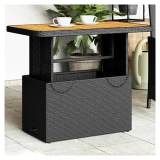 Höhenverstellbarer Gartentisch aus Rattan 90x55x71 cm, Esstisch und Couchtisch in Schwarz, Terrassentisch und Balkontisch aus Rattan und Akazienholz - Schwarz