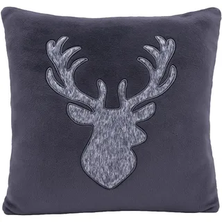 heimtexland Dekokissen Hirsch Landhaus Soft Flanell Kissen gefüllt Fell-Imitat Hirschkopf Chalet Hüttenstil Kuschelkissen 45x45 Geschenkidee Weihnachten Typ903 grau