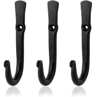 Fayesia Schwarze Haken – Handgeschmiedete Wandhaken für Mäntel, Handtücher, Taschen & Schlüssel – Schrauben Inklusive – 3er Set (Gerade)