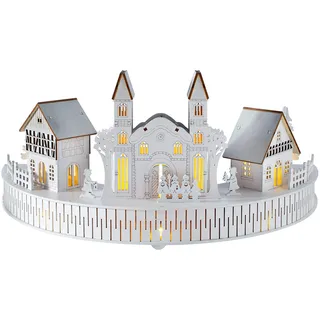 WeRChristmas Weihnachtsdekoration aus Holz mit Dorf-Szene, weiß, 40 cm