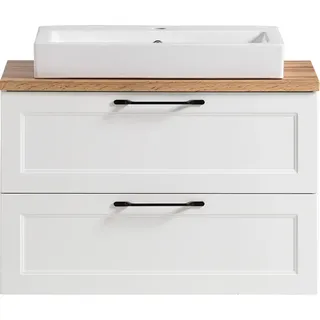 Waschtisch 80 cm mit Keramik-Aufsatzbecken in weiß MARLING-03, B/H/T ca. 80/65,5/47 cm - Weiß