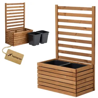 Pflanzkübel mit Rankgitter Spalier mit Pflanzkasten Blumenkasten aus Holz für Garten Balkon Terrasse Hochbeet mit 18L Kunststoff-Pflanzeneinsatz (horizontal-braun, 67x36x35 H115)