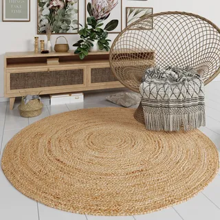 MY-RUG Jute Teppich Rund 300 cm - Handgewebter Sisalteppich Wohnzimmer | Nitin Naturfaser Wendeteppich in Beige. Nachhaltiger Sisal-Optik Look. OEKO-TEX 100 zertifiziert und staubsaugergeeignet.