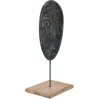 EGLO LIVING Skulptur mit Sockel Hokuta, rustikale Zimmer Deko | für Wohnzimmer, Tischdeko aus Holz in Natur und Metall mit grüner Patina, natürliche Wohnzimmerdeko, Dekofigur 45 cm