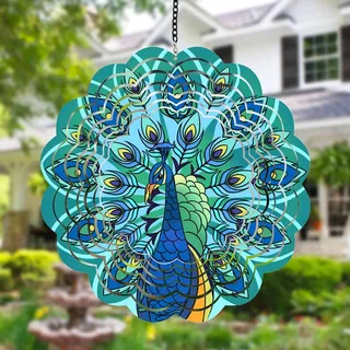 ZYEKIU Edelstahl Windspiel Garten Windspiel Windspiele für Draußen Hängend Windräder Windrad Drehbar 3D-Hängewindspiele 30 cm für Outdoor Wohnzimmer Fenster Korridor Gartendekoration (Pfau)