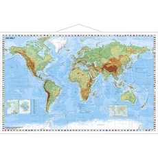 Weltkarte physisch - Wandkarte mit Metallbeleistung laminiert