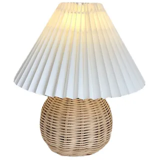 Kleine Tischlampe, Nachttischlampe, Mini-Lampe für Schlafzimmer, Wohnzimmer, Beistelltisch, Rattan, plissiert, ästhetisch, Vintage-Stil