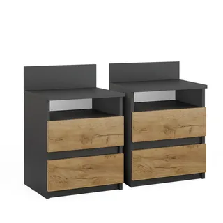 Vicco Nachttisch Monty Anthrazit/Goldkraft Eiche 2er Set , Anthrazit, Honigeiche , Holzwerkstoff , 4 Fächer , Rechteckig,Rechteckig , 39.6x59.1x32.3 cm , Schlafzimmer, Nachtkästchen