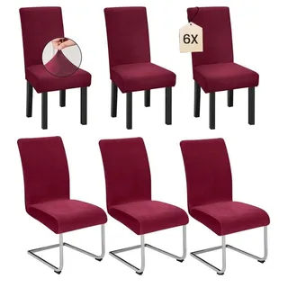 6er Set Stuhlhussen für Schwingstuhl, Stretch Samt, Burgunderrot, Waschbar