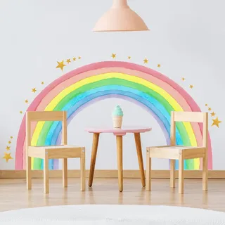 HGDESIGN® Wandtattoo Wandaufkleber Wandsticker Große Regenbogen Einhorn Schmetterling Wolke Kinderzimmer Babyzimmer Kind Baby Mädchen Wandsticker Wandbild Wanddeko Selbstklebend (Variante A)