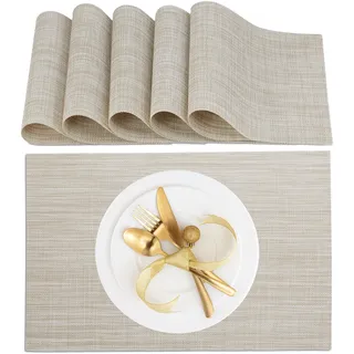 Relaxdays Tischset 6-teilig, für Esstisch, Kunststoff, 45 x 30 cm, abwaschbare Telleruntersetzer, hitzebeständig, Creme