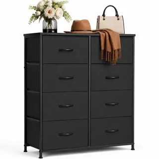 DUMOS Kommode mit Schubladen - Kommoden & Sideboards für Schlafzimmer Geeignet, Komodenschrank mit 8 Schubladen, Stoffkommode mit Stahlrahmen, Schrank Klein, Ideal für Flur, Wohnzimmer (Schwarz)