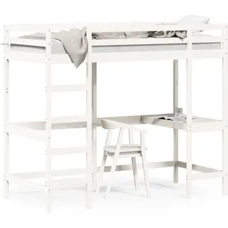 vidaXL Hochbett mit Schreibtisch Weiß 90x200 cm Massivholz Kiefer - Weiß