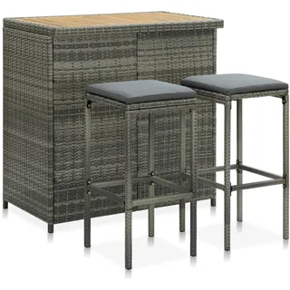 vidaXL Bar Set 3-TLG. Stehtisch Bartisch Bistrotisch Tresentisch Küchentisch Barhocker Tresen Barstuhl Theke Set Bartresen Küchenbar Poly Rattan Grau