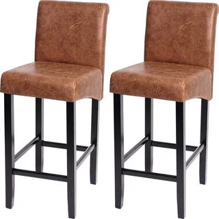 2er-Set Barhocker HWC-C33, Barstuhl Tresenhocker, Holz WildKunstleder, dunkle Beine, Stoff/Textil - Braun