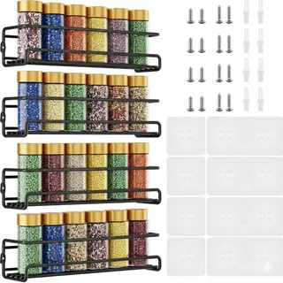 Gewürzregal,Gewürzregal Wand, 4 Stück Set Gewürz Organizer Ohne Bohren, Gewürzhalter Hängend aus Metall mit selbstklebendem Aufkleber und Schrauben für Gewürzdosen, Küchenschrank, Speisekammertür