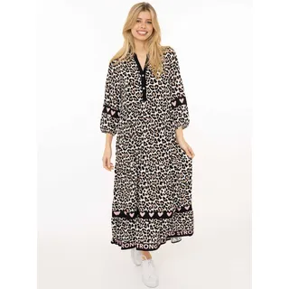 Zwillingsherz Maxikleid ""Classic Leo"" Ohne Taschen Leomuster, Knopfleiste und 3/4 Arm, schwarz