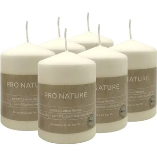 Müller Kerzen PRO NATURE Stumpenkerzen Gepresst - Elfenbein Stearin-Kerzen - 6 Stück - 6,8 x 10 cm - 20 Stunden Brenndauer - Natürliche Wachs - Unparfümierte