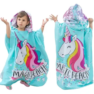 KAKU NANU Badeponcho Kinder Badehandtuch Frottee mit Großer Kapuze Strandponcho Mädchen,12 Farben 4-12 Jahre Surfponchos Kinder