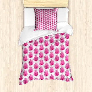ABAKUHAUS Blatt Mantele, Aquarell-Rosa-Blätter, Milbensicher Allergiker geeignet mit Kissenbezügen, 135 cm x 200 cm - 80 x 80 cm, Hot Pink Coconut