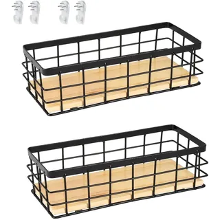 Drahtkorb, Obstkorb, Metallkorb Schwarz Dekokörbe Haushalt Wandkorb Metall Badezimmer Aufbewahrungskorb Korb Metall für Obst Snacks Küche Speisekammer, 25x10x7.5cm(2 Stück)