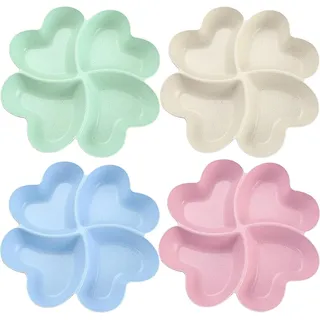 STOUCLA Snackteller mit 4 Fächern, Herzförmige Snackschale, snack schalen, Party Obstplatte Teller Obstteller Snack, für Süßigkeiten, Desserts, Obst, Nüsse (4 Pack)