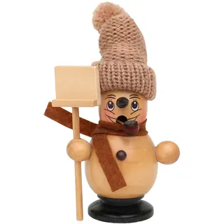 Dekohelden24 Niedlicher Räucherschneemann Benny mit Schal und gestrickter Pudelmütze, ca. 19 cm, Holz, Pudel