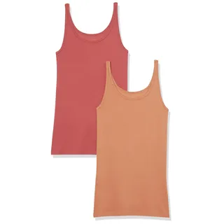 Amazon Essentials Damen Slim Fit Dünne Träger Tank Top 2er Pack, Ziegelrot/Braun, X-Large