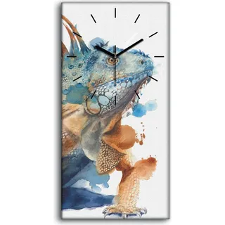 Wanduhr Leinwand Bild Uhr Geräuschlos 30x60 Reptilien Tropical Tieren Leguan - schwarze Hände - Braun