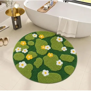 Dermalyx Grünes Blumen Moos Badematte, Dicke 3D Tufted Mikrofaser Badezimmerteppich Weich Flauschig, rutschfest Waschbar Saugfähiger Badvorleger Badteppich 60x60cm