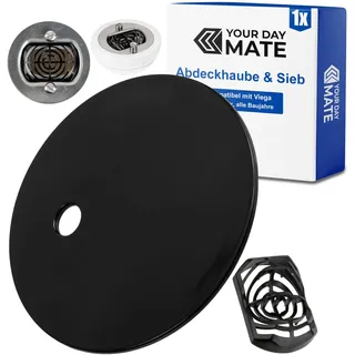 Abdeckhaube Set mit Haarsieb für Duschabfluss, Ø 90 mm, kompatibel mit Viega Domoplex Ablauf, schwarzer ABS ASA Deckel, Haarfilter Einsatz Dusche, Kappe Dusche Abfluss, Garnitur Abdeckung Duschwanne