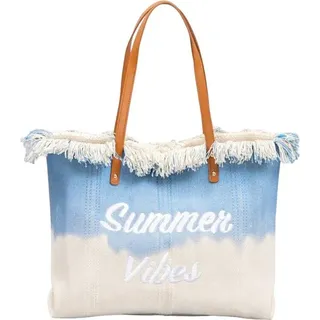 BOHO Strandtasche mit Quasten blau ombre TP14N - Weiß