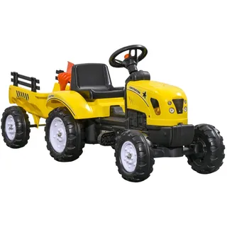 Homcom Trettraktor mit Anhänger Tretauto Traktor Kindertrettraktor Spielfahrzeug für Kinder Gelb 133 x 42 x 51 cm