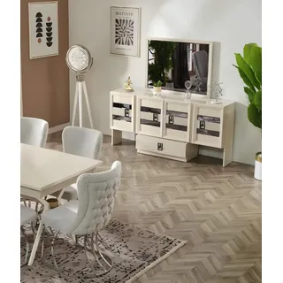 Sideboard mit Spiegel Luxus Esszimmer Design Modern Komplett Möbel - Weiß
