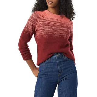 Amazon Essentials Damen Soft-Touch-Pullover mit Rundhalsausschnitt und Fair-Isle-Muster, Burgunderrot Korallenrosa Schatteneffekt, S