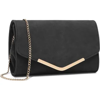 Miss Lulu Damen Umschlag Schwarz Clutch Elegant Abendtasche Brauttasche Umschlag Clutch Tasche Handtasche mit Kette für Hochzeit Party Prom