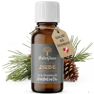 HolzGlanz Zirbelkieferöl 20ml - naturreines Zirbenöl - Zirben Öl - Ätherisches Öl - Zirben Raumduft - aus Österreich - Arven Öl - Pinus Cembra Alpes - ideal für Zirbenlampen